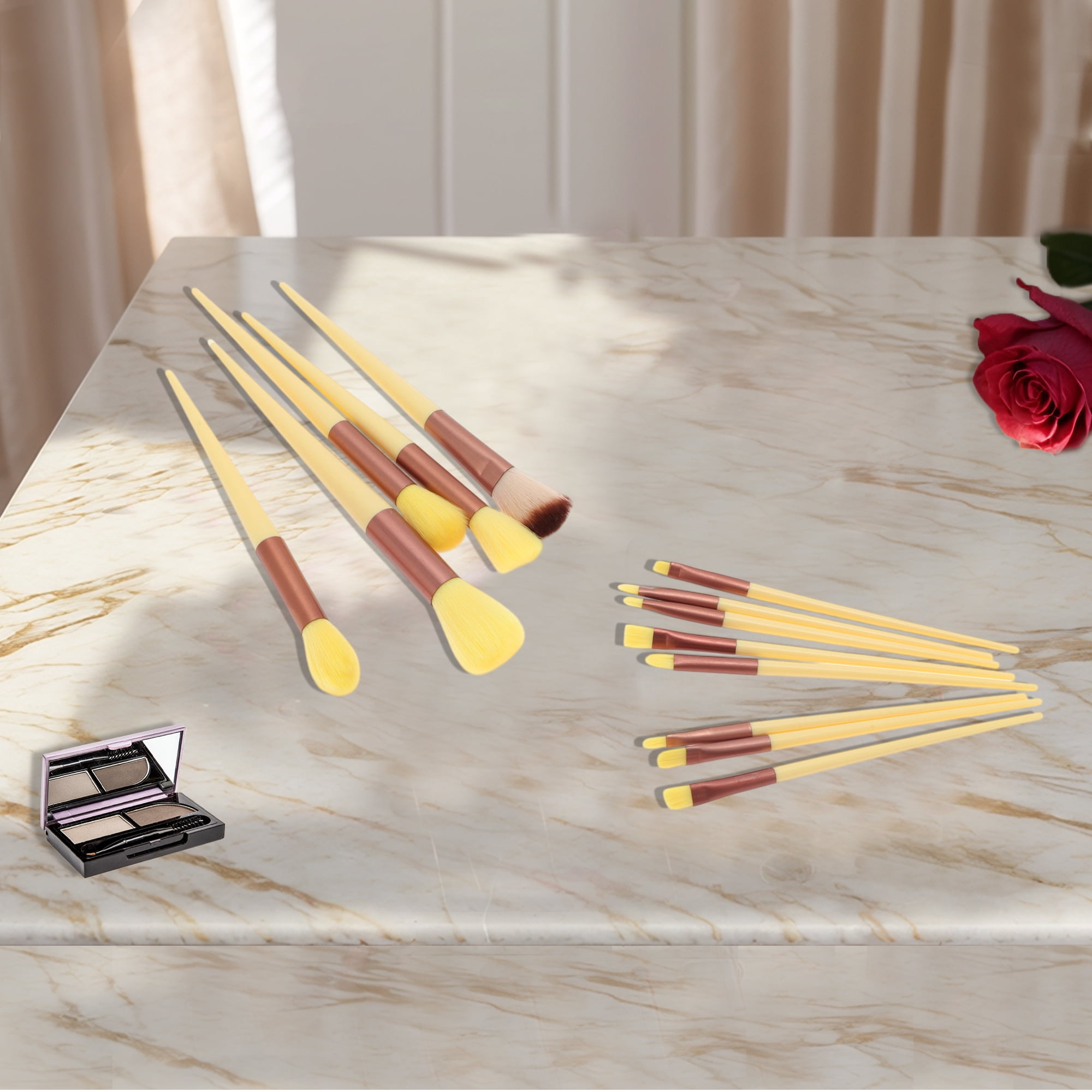 Unique Bargains 13 Pcs Lightweight Makeup Brush for Travel Yellow