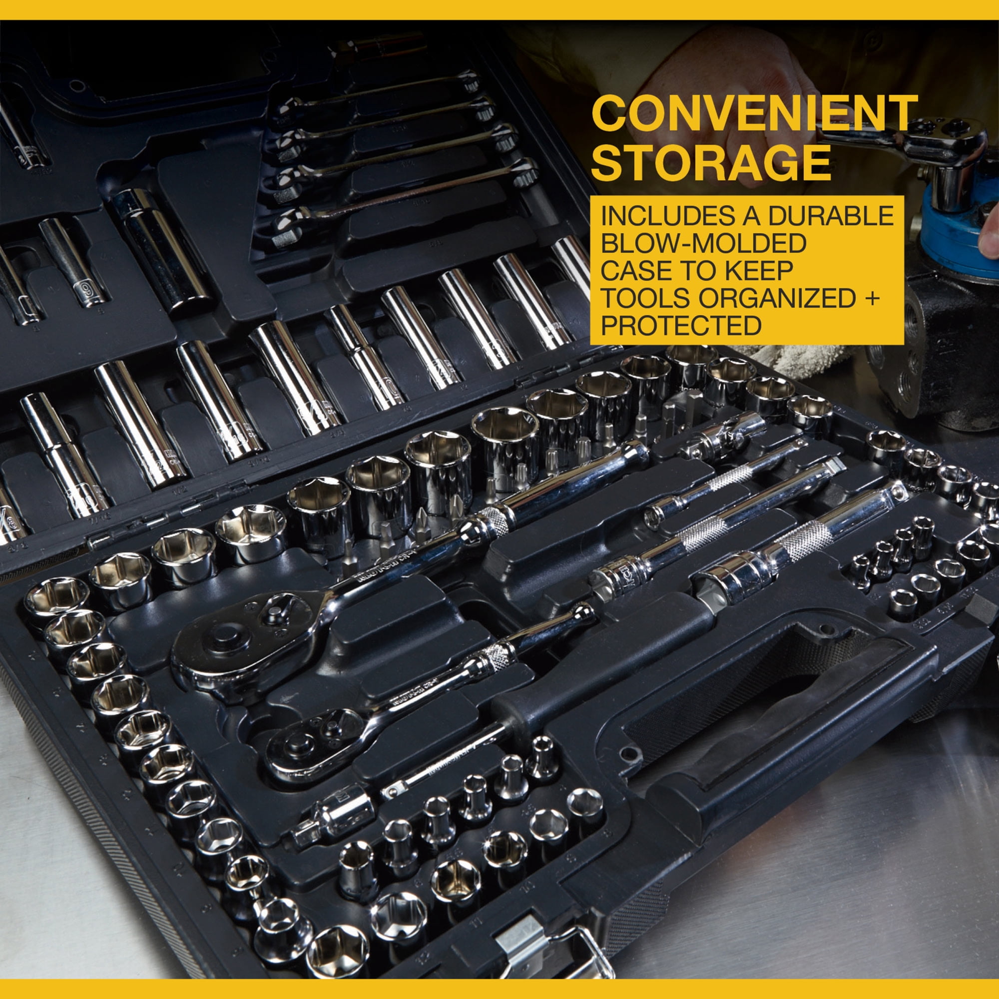 Klutch Mechanic's Socket Set, 97-Pc., 1/4in., 3/8in. and 1/2in. Drive, SAE and Metric