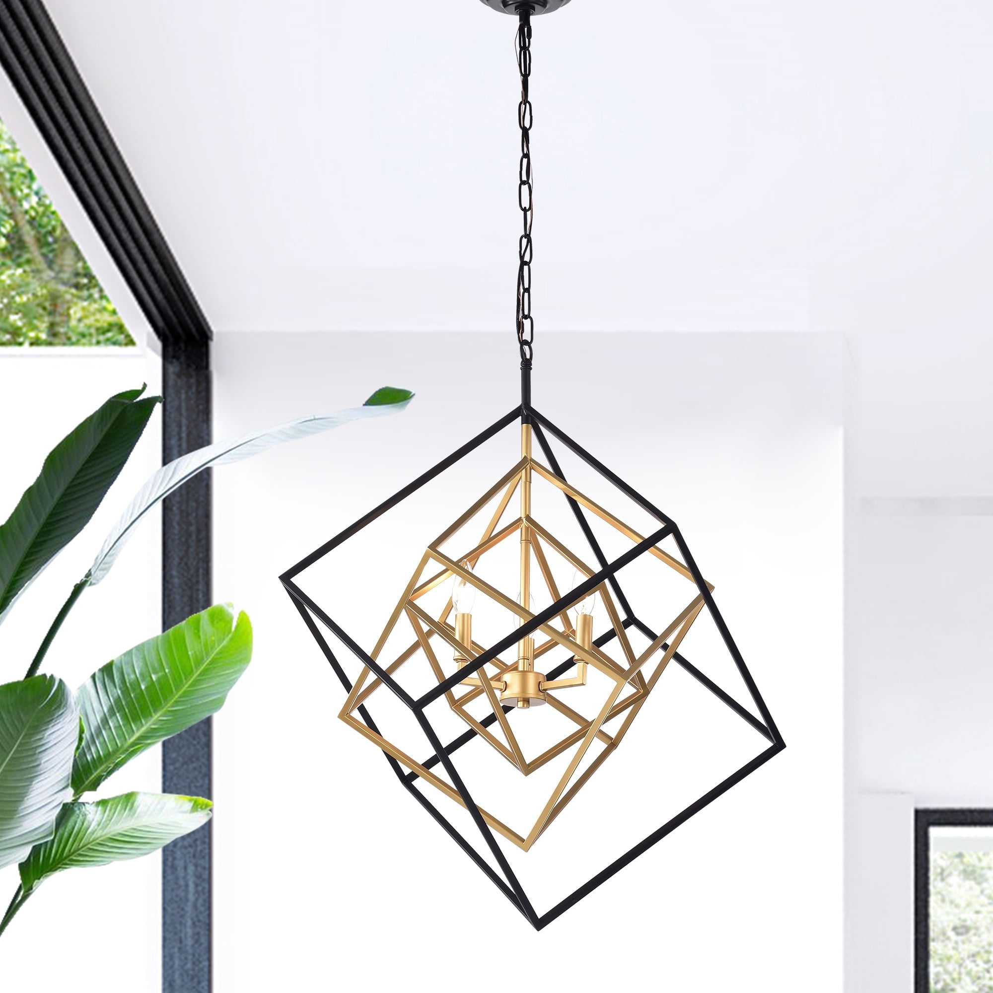 Warehouse of Tiffany Triplix 3-Light Geometric Gold and Black Chandelier