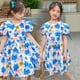thumbnail image 2 of 2023, vestidos con estampado de flores azules para niñas, ropa con mangas abullonadas, vestido de princesa de verano para niños, trajes de desfile de baile de fiesta para niños 9 (4T) Gao Jinjia LED, 2 of 2