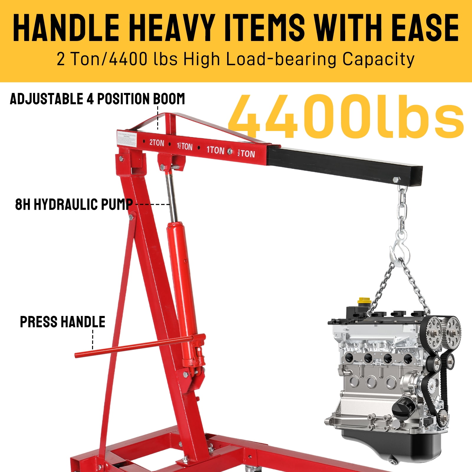 Ktaxon 2 Ton Engine Motor Hoist, Cherry Picker Crane for Car/SUV/Truck Engines, 4400LB Max Load, Red