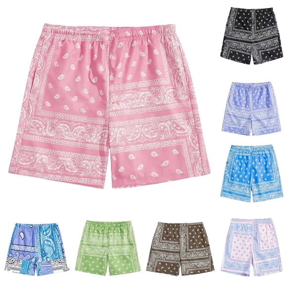 Gelikeya Boys Shorts Size 2-14 Paisley Graphic Bandana Shorts Summer Casual Workout Athletic Basketball Boho Shorts with Pockets Brown, 11-12 Years