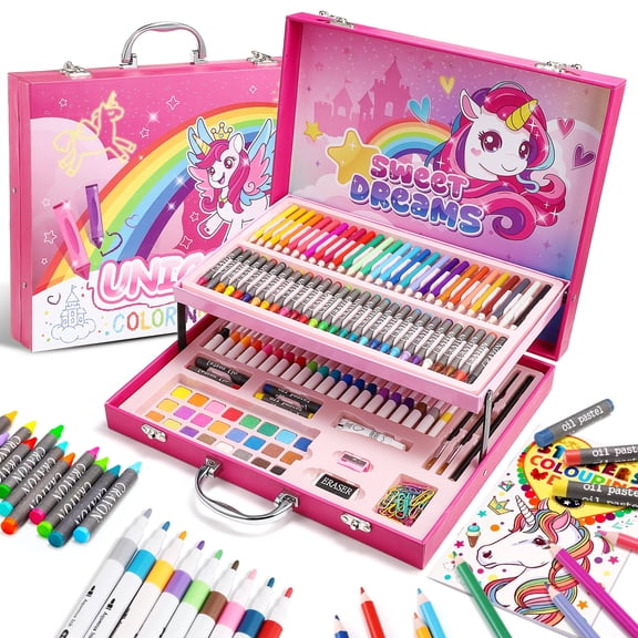 Drawing Kit for Kids Age 8-12, Art Supplies for Kids with Crayons, Drawing Pencils, Unicorn Theme Art Set Gift for 3-12 Year Olds Girls