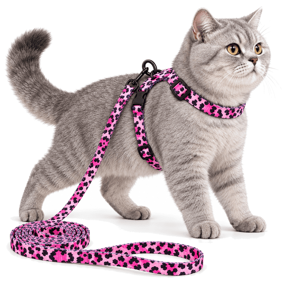 1 Pack Cat Harness and Leash Set, Adjustable Escape Proof Kitten Harness with 48" Leash, Soft Breathable Pink Leopard for Walking