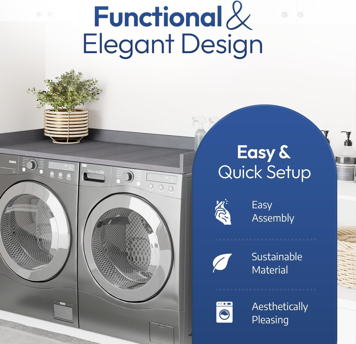 OfficeSimpli Washer Dryer Countertop w Non-Slip Pads, Made in USA, Laundry Room Wood Topper, Washer Dryer Cover for Top, Laundry Guard, Laundry Countertop, Laminate Finish (Iconic Maple)