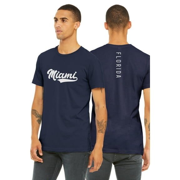 Daxton Adult Unisex Tshirt Miami Script with Florida Vertical on the Back, Navy White, L