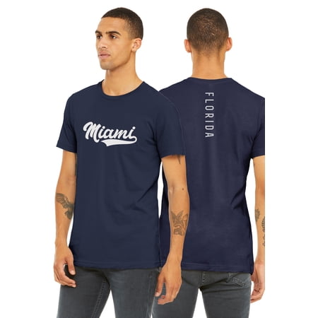 Daxton Adult Unisex Tshirt Miami Script with Florida Vertical on the Back Navy White S