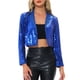 thumbnail image 1 of CHAQUETA DE LENTEJUELAS INSPIRE CHIC PARA MUJER, BLAZER CORTO CON SOLAPA ABIERTA, TAMAÑO XL, AZUL, 1 of 5