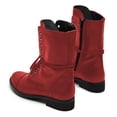 thumbnail image 3 of YDN Women Fashion Combat Boots Closed Round Toe Zippers Flats Lace Up Mid Calf Booties Working Outfit Party Shoes Size 15 Red, 3 of 4