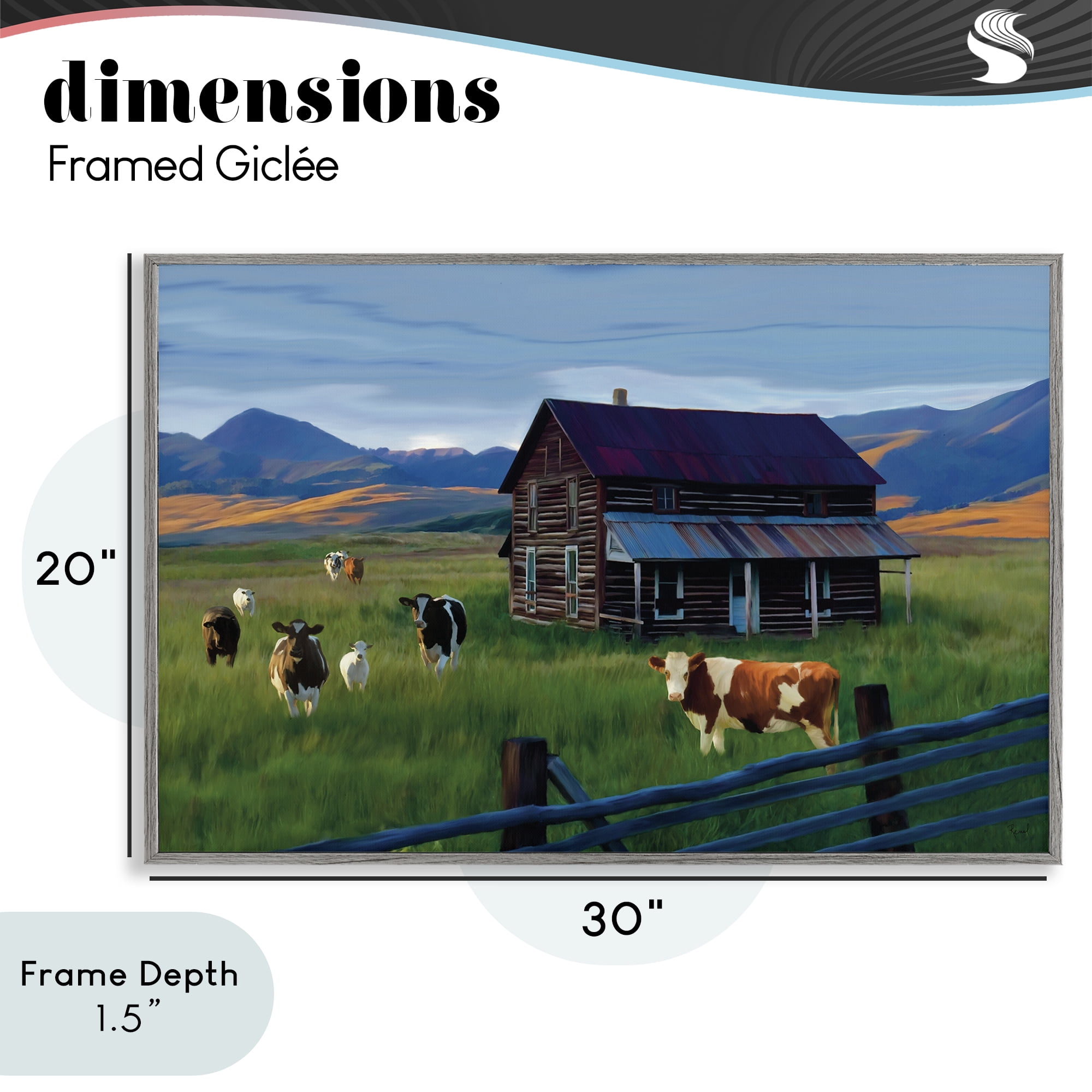 Stupell Industries Grazing Cattle at Solitary Cabin Gray Framed Giclee Art, design by Renel Peters