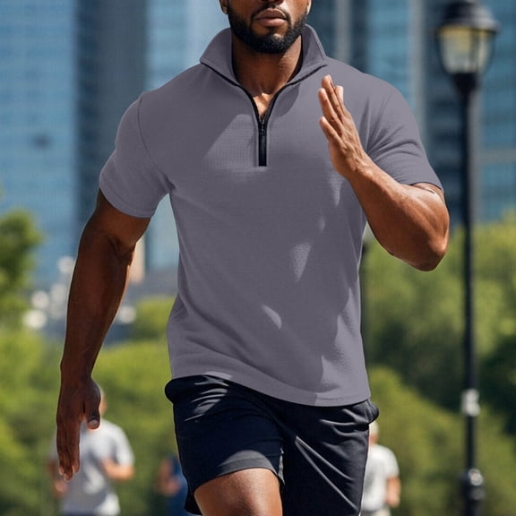 Blczomt Short Sleeve Mens Shirts Waffle Knit Gray Plain Shirt Casual Summer Half Zip Big and Tall Men Clothes