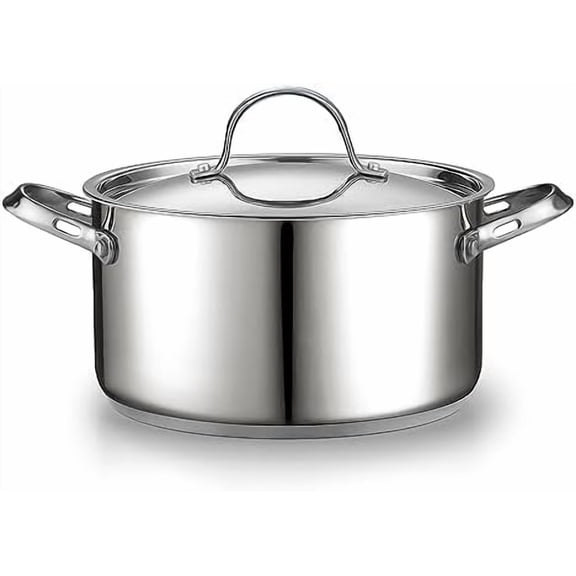 18/10 Stainless Steel Stockpot 6-Quart, Classic Deep Cooking Pot Canning Cookware Dutch Oven Casserole with Stainless Steel Lid, Silver