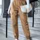 thumbnail image 5 of Joggers para mujer, puños en el tobillo, bolsillo cargo, elásticos, Color puro, cintura alta, pantalones de chándal para fiesta, deportes, oficina, 5 of 6