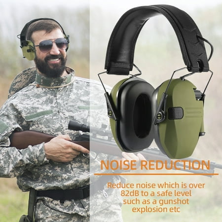 Hariumiu Electronic Earmuffs 24dB NRR Noise Cancelling Padded Ear Protection Headset Adjustable Headband Earmuffs with Microphones for Shooters And Hunters