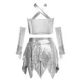 thumbnail image 3 of Haitryli Kids Girls 3 Piece Hip Hop Jazz Latin Ballroom Dance Outfits Sequins Metallic Halter Crop Tops with Skirt Gloves Set Silver 10, 3 of 7