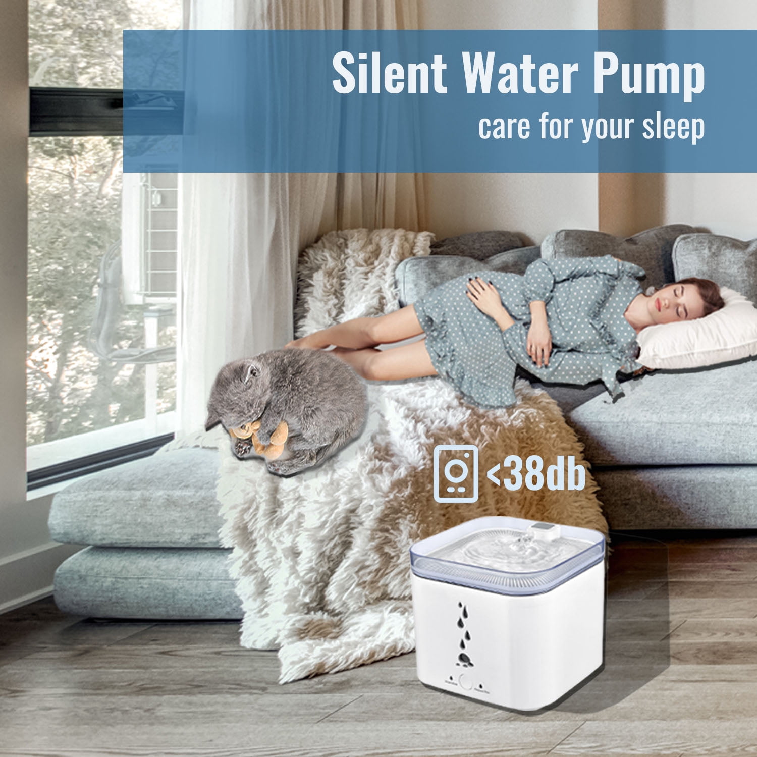 DAWOT Pet Water Fountain, 93oz/2.75L Automatic Cat and Dog Water Fountain Water Dispenser Ultra-Quite Easy to Clean and Assemble
