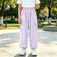 thumbnail image 5 of Splozh Cargo Pants for Girls, Loose Fit Elastic Waist Straight Leg Solid Color Pants with Pockets Sweatpants Toddler Girl,Purple,11-12 Years, 5 of 5