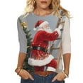 thumbnail image 2 of Xdegoge Merry Christmas Sweatshirts for Women 3/4 Length Sleeve Round Neck Pullover Funny Santa Claus Print Sweatshirt Casual Loose Fitting Blouse Tops, 2 of 7