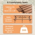 thumbnail image 6 of 8-Person Brown Wooden Picnic Table, Outdoor Camping & Dining Table with 2 Built-in Benches, 2220 LBS Weight Capacity, Ideal for Garden, Patio and DIY Use, 6 of 13