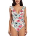 thumbnail image 2 of Yiaed Roses and Butterflies Print Women's Ruffled One Piece Swimsuit V Neck Swimwear Slimming Monokini for Woman-X-Large, 2 of 8