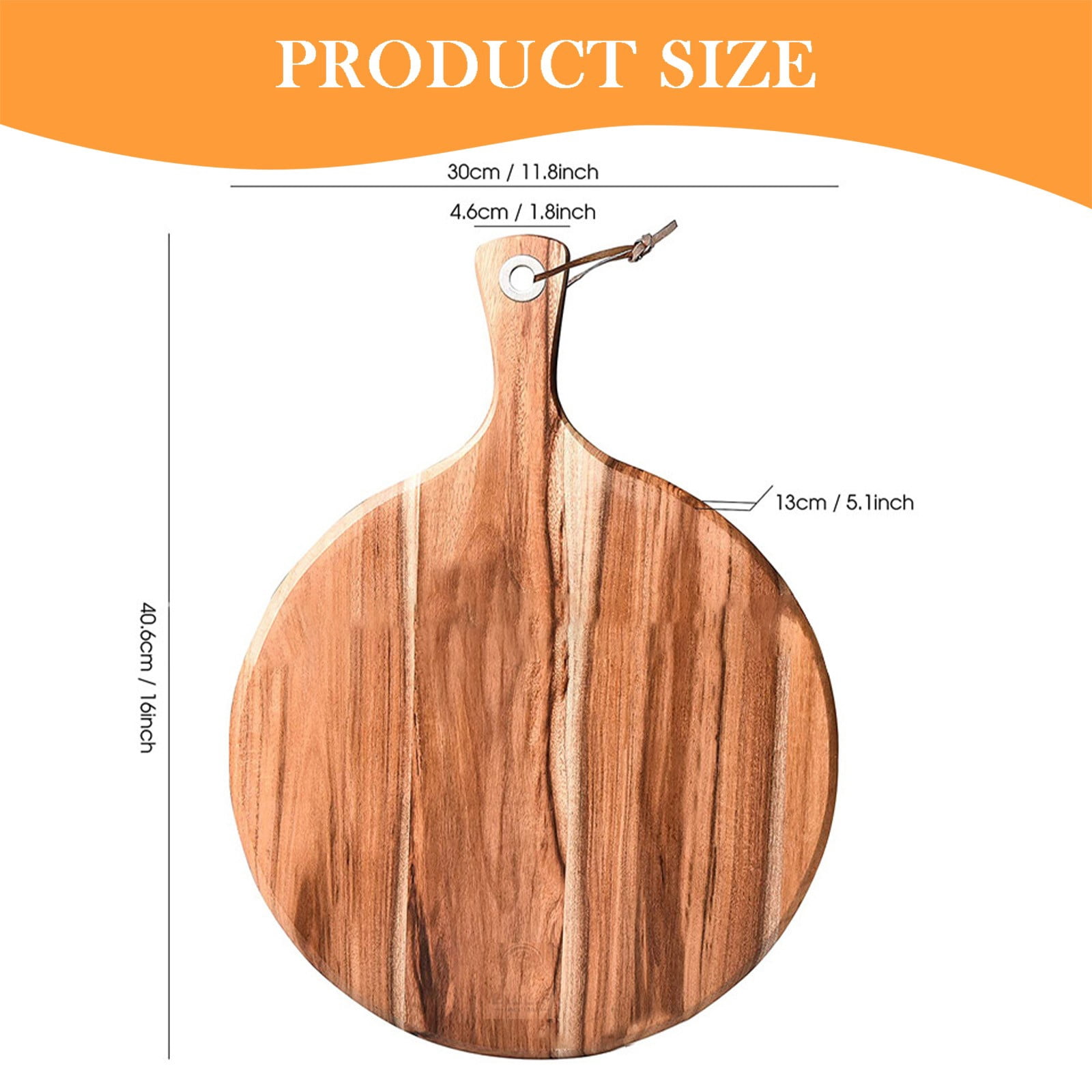 FXMLRLK Acacia Wood Cutting Board with Handle,11.8inch Chopping Board Round Cutting Board for Kitchen Charcuterie Board Tray Teak Meat Cheese Board Bread Serving Platter Butcher Block Pizza Board
