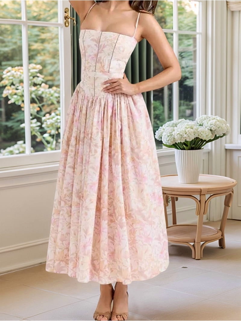 Floral Corset Maxi Dress Lace Up Flowy A Line Wedding Guest Dresses for Women Sundress with Pockets Pink Big Flower M - Walmart.com Floral Corset Maxi Dress Lace Up Flowy A Line Wedding Guest Dresses for Women Sundress with Pockets Pink Big Flower M - Walmart.com