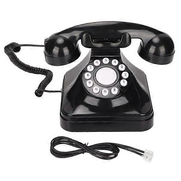 Retro Telephone Classic Button Dial Decorated Corded Phone Fixed Phone for Home Office Business Black