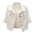 thumbnail image 2 of Ocealan Women's Casual Denim Jacket Button Down Half Sleeve Jean Outerwear Fall Coat Tops White L, 2 of 5