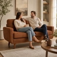 thumbnail image 2 of SESSLIFE 65" Loveseat Sofa, Mid Century Modern 2 Seater Loveseat Couch with Foil Fabric, Small Couch with Solid Wood Legs for Living Room, Bedroom, Apartment, Brown, 2 of 8