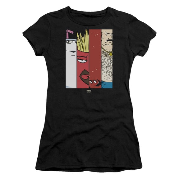Aqua Teen Hunger Force Group Tiles S/S Junior Women's T-Shirt Sheer Black