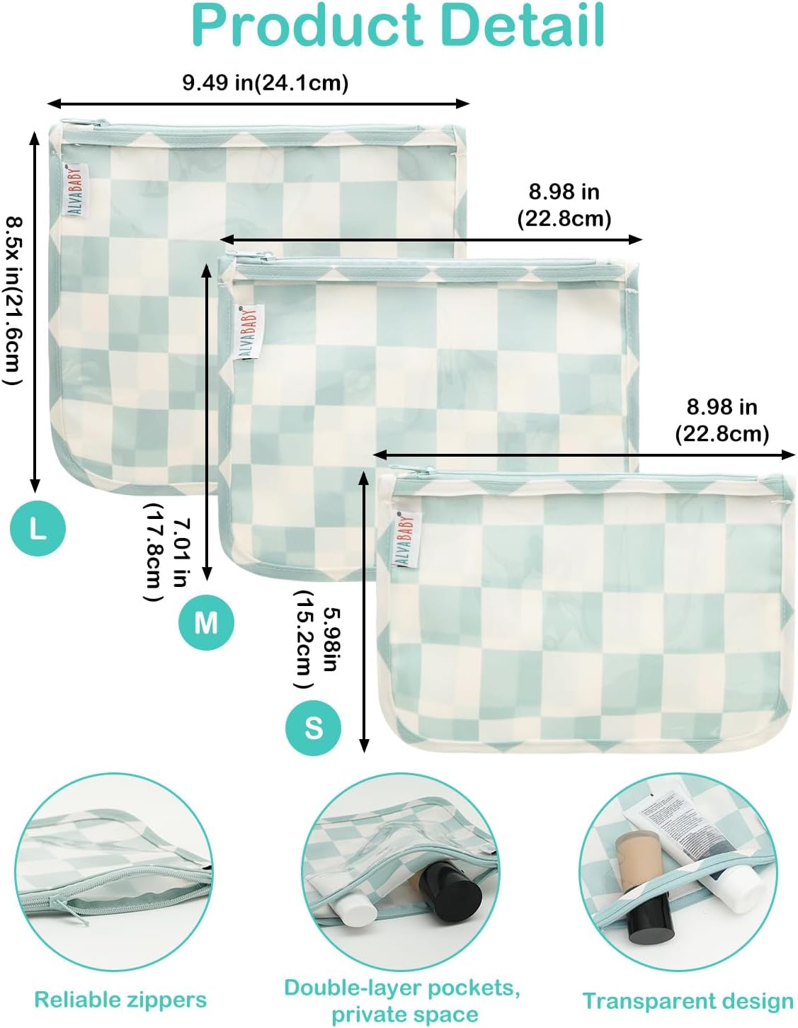 Diaper Bag Pouches | 3pcs Mess-Proof Travel Toiletry | TSA Approved Toiletry Bag | Cosmetic Makeup Bag Diaper Organizer for Baby and Mom Essentials
