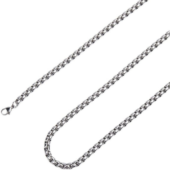 2 Pack 24 Inch/0.6m 5mm Silver Square Chain Necklace Stainless Steel Box Chains Long Simple Metal Lobster Clasp Round Link Chains DIY