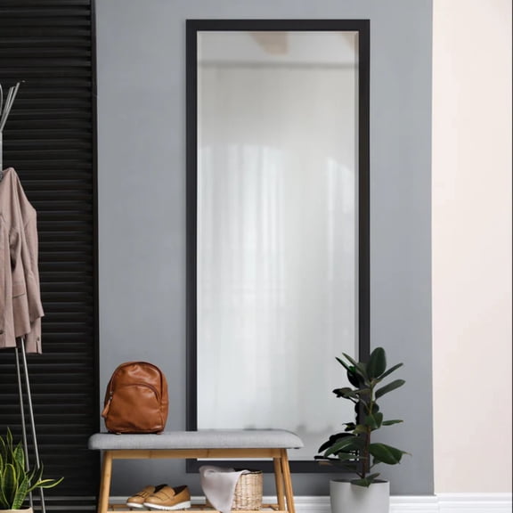 Signature Home Collection Beveled Rectangular Wall Mirror - 80” - Black Foil Finish Frame