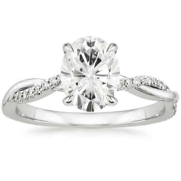 HeartsAndYou 4ct Oval Cut Moissanite Engagement Ring for Women 18k White Gold over Silver Twist Shank Solitaire