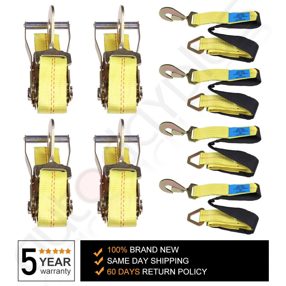 4 Axle Straps Race Trailer Car Hauler Ratchet Tie Down Strap Flatbed