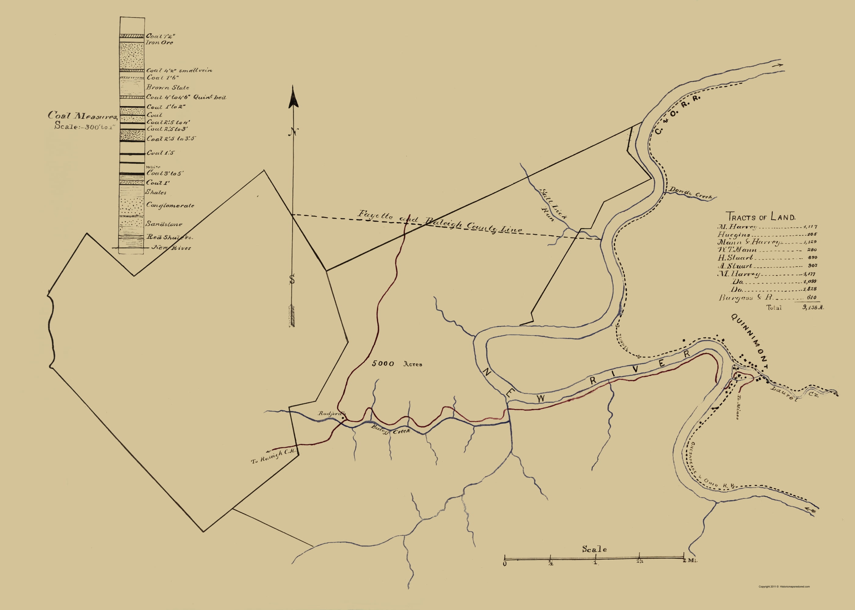 New River Coal Mine Survey West VA Anon 1880 23 x 32