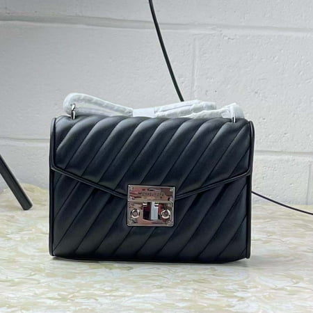 Michael Kors Medium Rose 35T0SX0L2U Flap Shoulder Bag Vegan Faux Leather Black