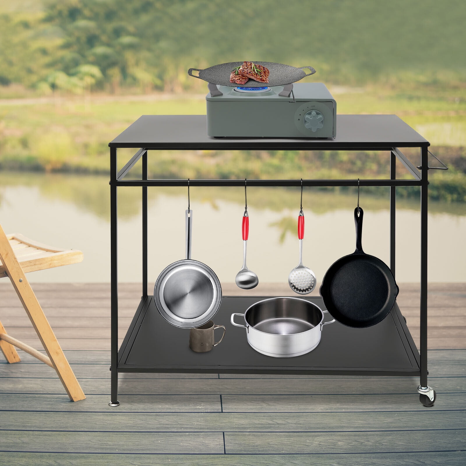 Kitchen Prep Table BBQ Grill Bar Cart Outdoor Griddle Cooking Stainless Steel