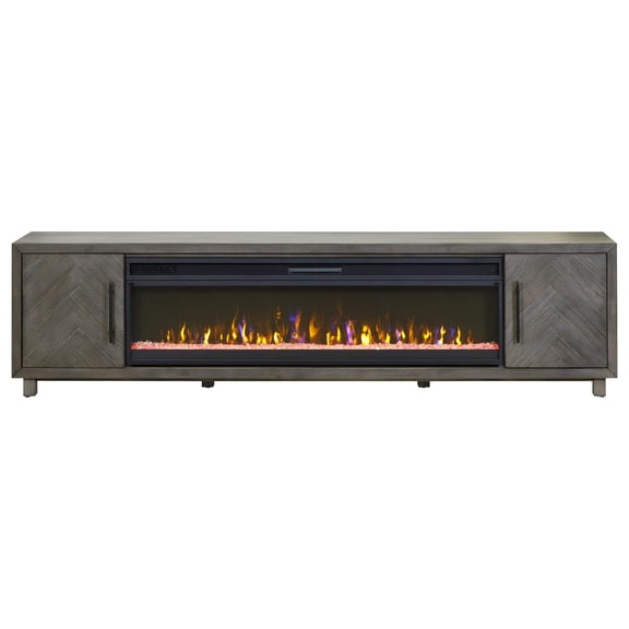 Pemberly Row 67" Fireplace Console Entertainment Fully Assembled in Gray
