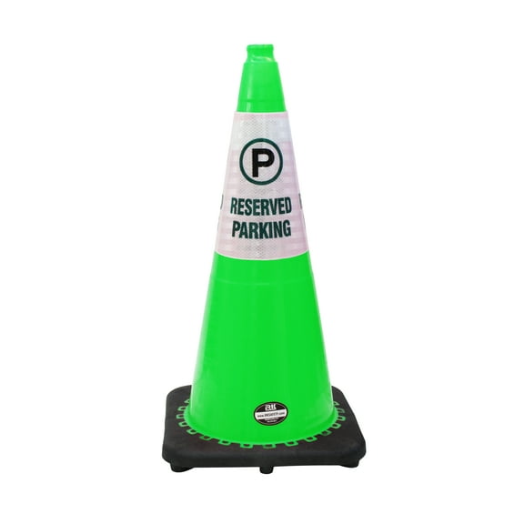 (Set of 4) RK 28" Lime Safety Traffic PVC Cones Black Base with"RESERVED PARKING" Reflective Message Sleeve (4 Cone, 4 Sleeve)