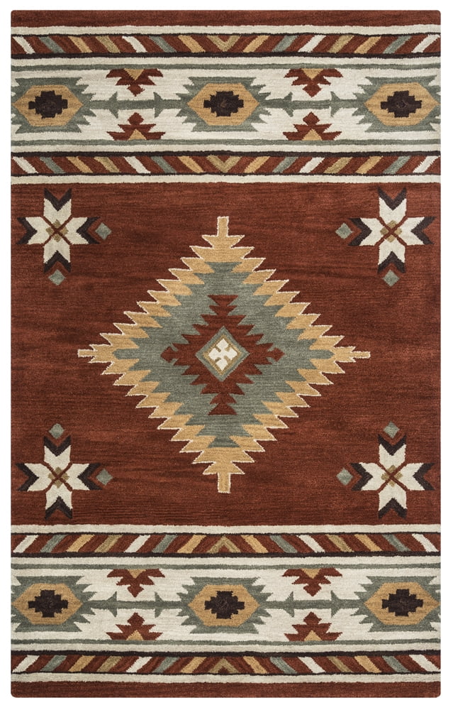 Aztec Runner Rug Southwestern Arrow Native Rust Green Accent Floor Carpet 
