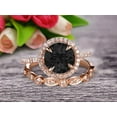 thumbnail image 1 of Milgrain 2.25 Carat Round Cut Black Diamond Moissanite Wedding Set Engagement Bridal Ring 10k Rose Gold Marquise Matching Band, 1 of 6
