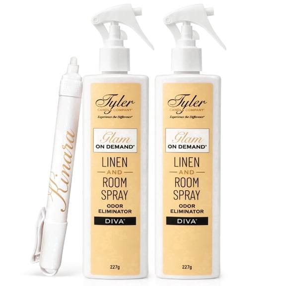 Tyler Glam On Demand Fabric & Room Spray, Diva Scent, 2 Pack with Kinara Pen