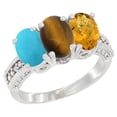 thumbnail image 1 of 10K White Gold Diamond Natural Turquoise, Tiger Eye & Whisky Quartz Ring 3-Stone 7x5 mm Oval, sizes 5 - 10, 1 of 4