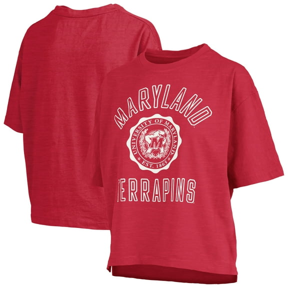 Women's Pressbox Red Maryland Terrapins Motley Crew Bishop Waist Length Oversized Slub T-Shirt