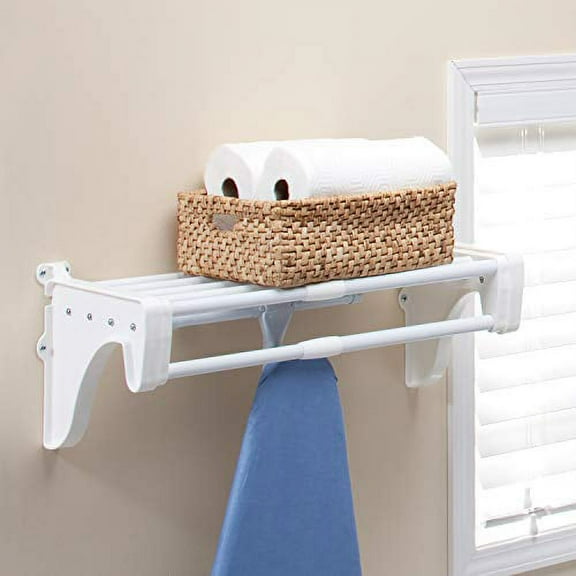 ez shelf diy expandable closet shelf & rod - 19.5? - 29" - white - mounts to back wall (floating) with 2 end brackets -easy to install-strong-wire shelving alternative-rod & shelf