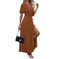 thumbnail image 2 of Women'S Summer Dresses Short Sleeve Maxi Dress Casual V Neck Flowy Sundress Caramel Color S, 2 of 9