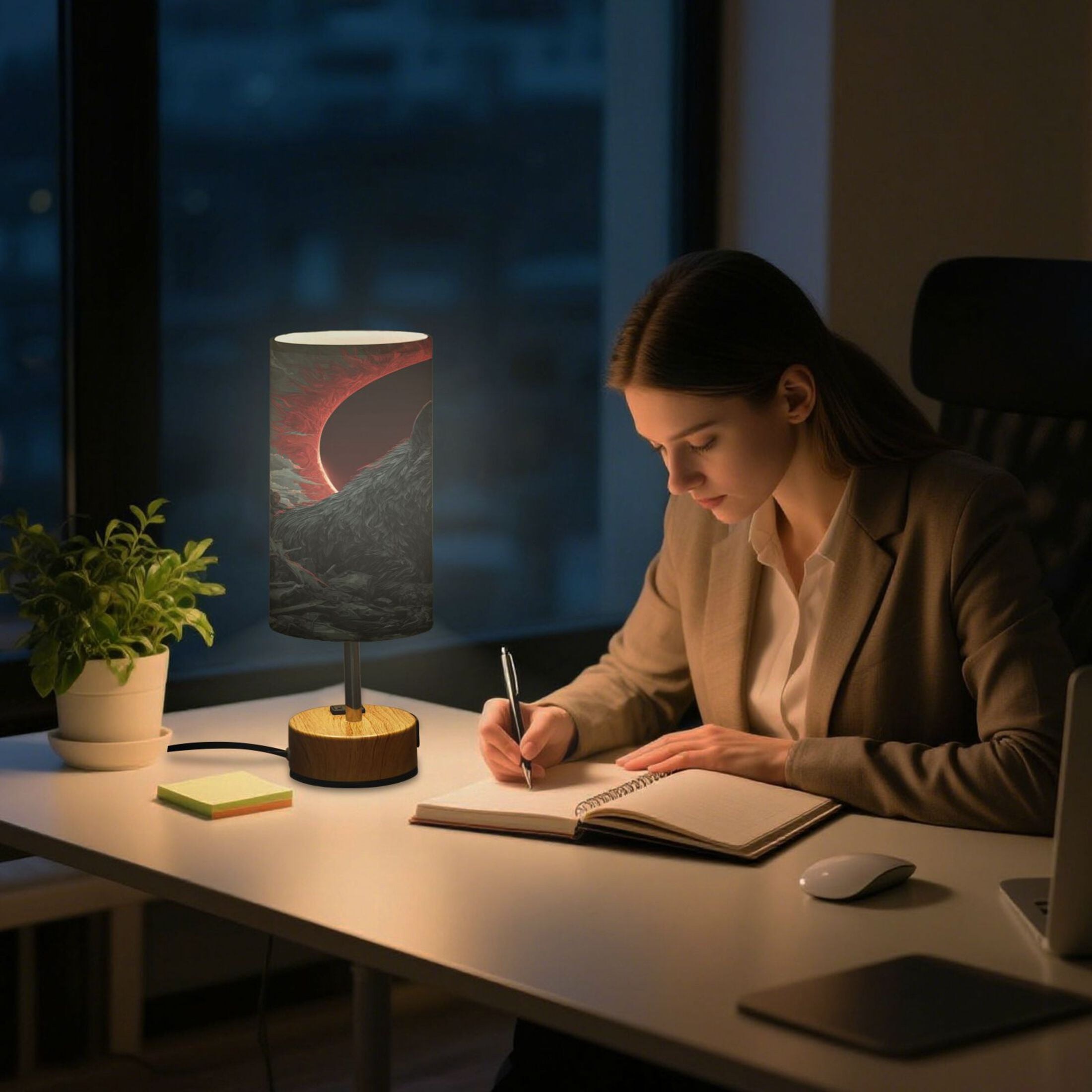 Touch-Control 3-Color Desk Lamp with Plug – Energy-Saving LED + 3 Simultaneous Charging Ports Red Sun Lone Wolf