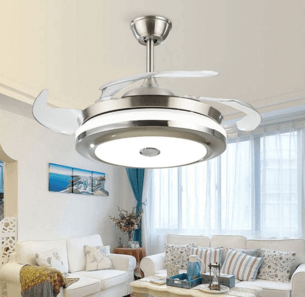 EASYG 42'' Modern Retractable Ceiling Fans with Smart Bluetooth Music Player Chandelier 3 Colors Invisible Blades with Remote Control