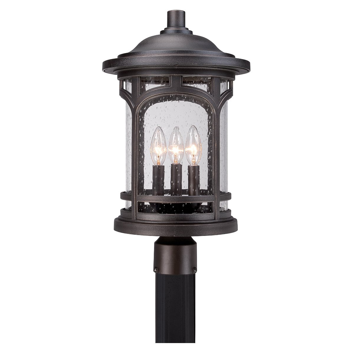 Urban Ambiance Luxury Rustic Outdoor Post Light, Medium Size: 19"H x 11"W, with Colonial Style Elements, Wrought Iron Design, Oil Rubbed Parisian Bronze Finish and Seeded Glass, UQL1107